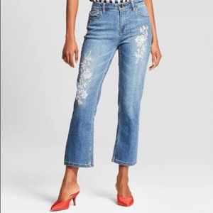 Who What Wear Floral Stitched Cropped Mini Flare Jeans Size 8